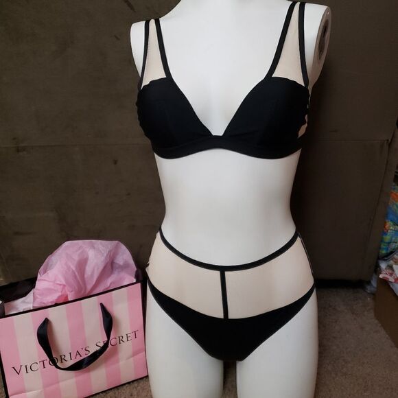 Victorias secret Black Nude Sheer Bra Panty Set SIZE XS NWT SEXY - Picture 2 of 8
